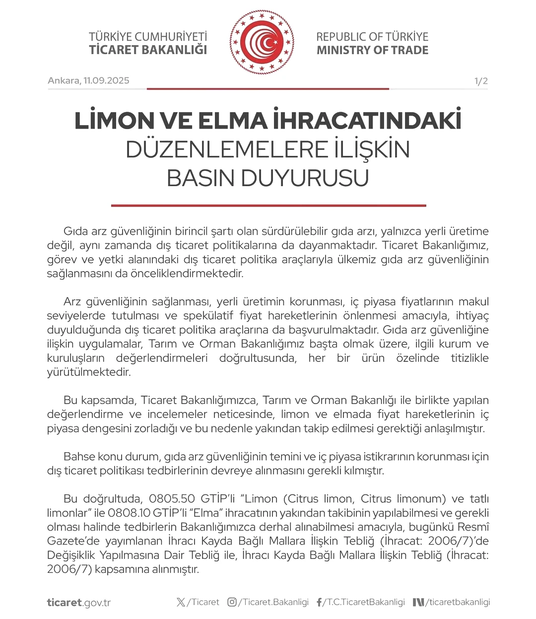 Bakanlık harekete geçti! Limon ve elma fiyatları için hamle 4